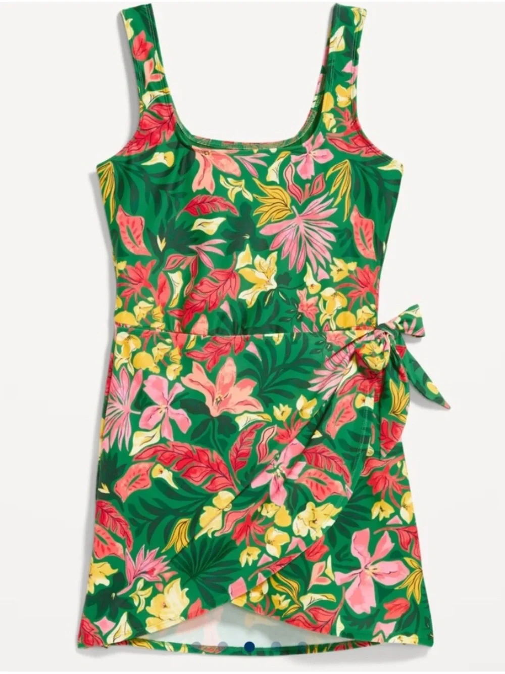 NWOT Old Navy Green Floral One-Piece Swimsuit / Swim Dress - Picture 2 of 4